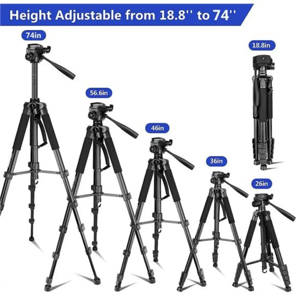 74’’ Camera Tripod with Travel Bag,Cell Phone Tripod with Wireless Remote